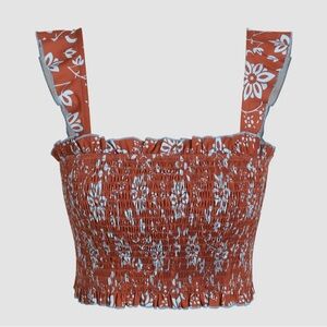 Never worn! Floral Ruffle Hem Crop Top and Mini Wrap Skirt (Cider)